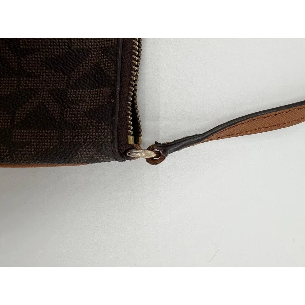 Michael Kors Brown Monogram Wristlet Bag Small Clutch Gold Hardware